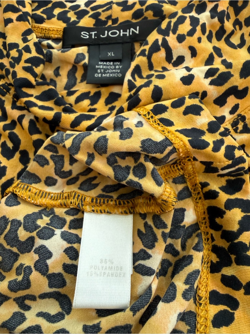 St. John Leopard Print Mock Neck Stretch Knit Top Gold Black Women Size XL - Picture 6 of 11